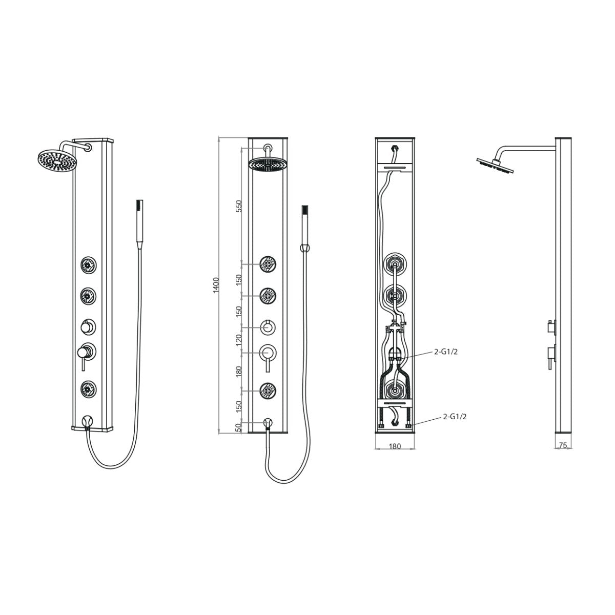 Tuš paneli BASICSHOWER Multi Basic masažni tuš panel | KOPALNICA-ONLINE.SI