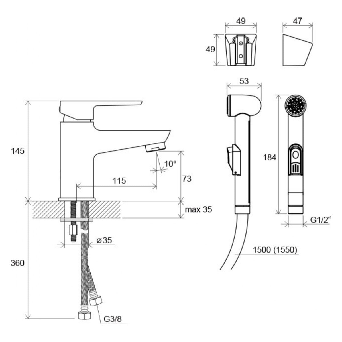 X070076 Ravak armatura za umivalnik s higijenskim tuš setom