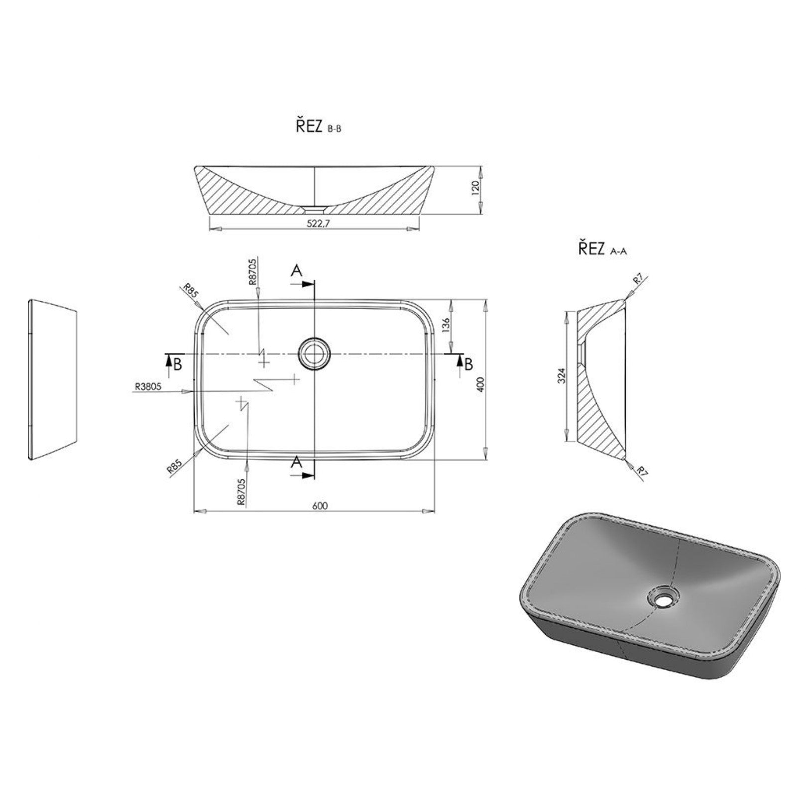 Umivalniki CERAMIC600R0 Ravak Ceramic 60 x 40 cm pravokotni nadpultni keramični umivalnik | KOPALNICA-ONLINE.SI