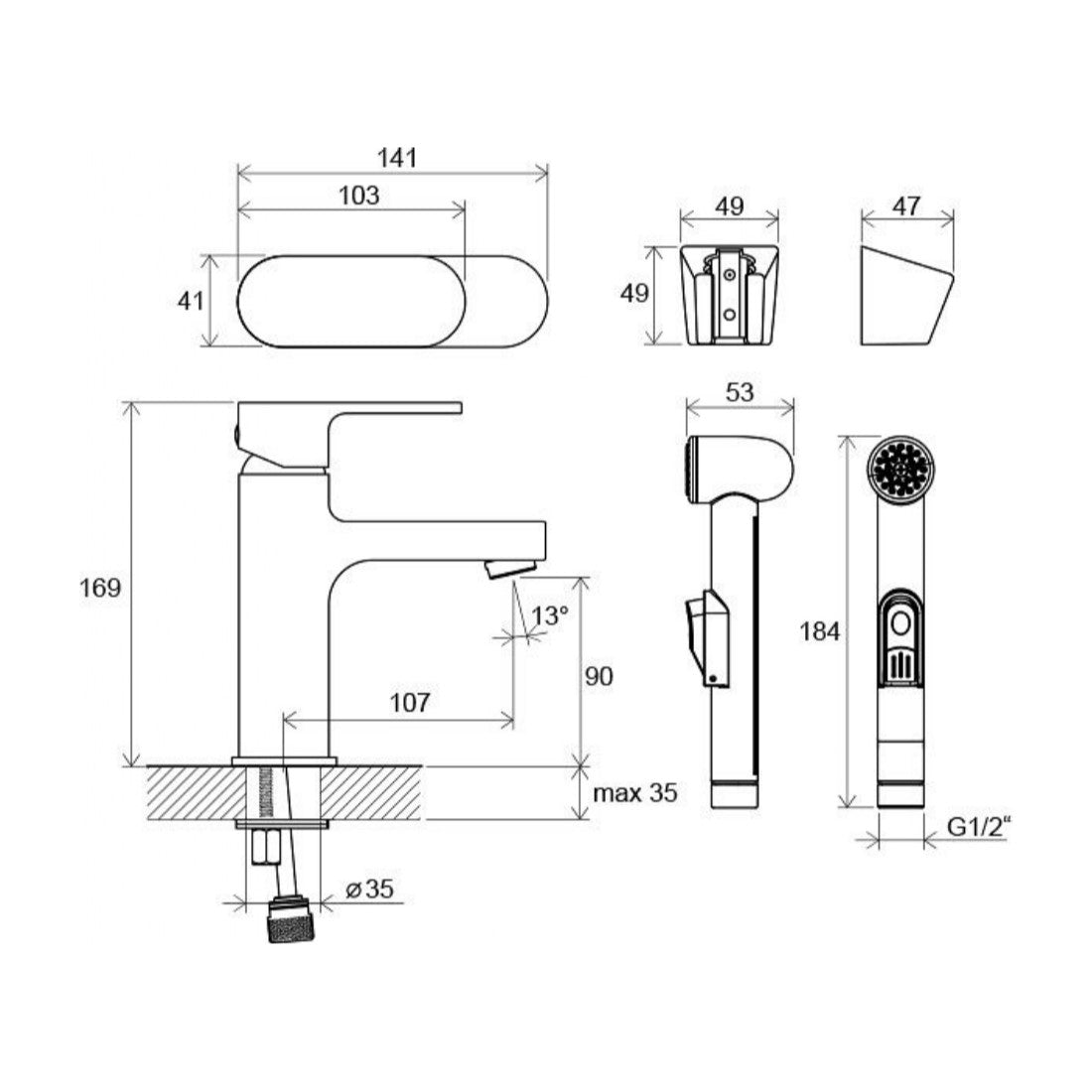 X070092 Ravak Chrome armatura za umivalnik s higijenskim tuš setom