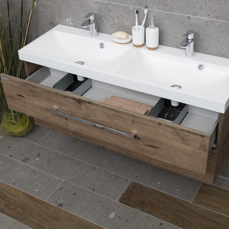 Umivalniki CU212050 Naturel Cube Way 120 x 40 cm dvojni umivalnik iz litega marmorja z 2 odprtinama | KOPALNICA-ONLINE.SI