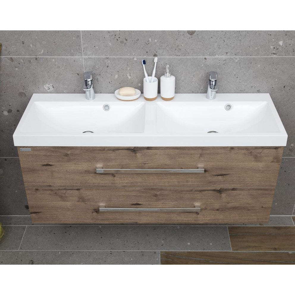 Kopalniško pohištvo CUBE2120ZDW Naturel Cube Way 120 x 40 cm dvojni umivalnik z omarico | KOPALNICA-ONLINE.SI
