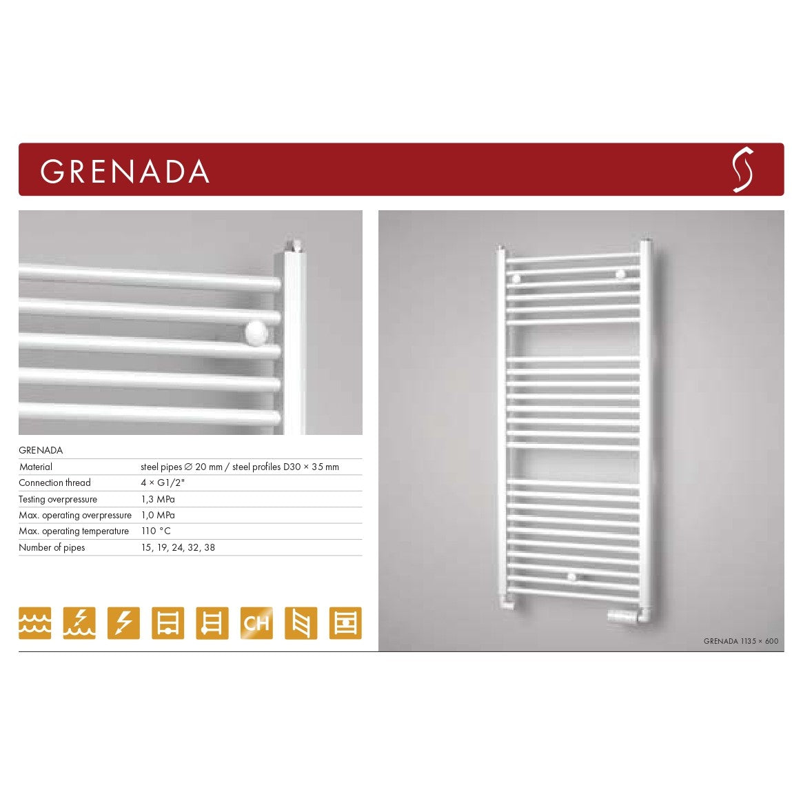 Radiatorji DGRE15350600SM51 ISAN Grenada S40 154 cm x 60 cm črni kopalniški radiator univerzalni | KOPALNICA-ONLINE.SI