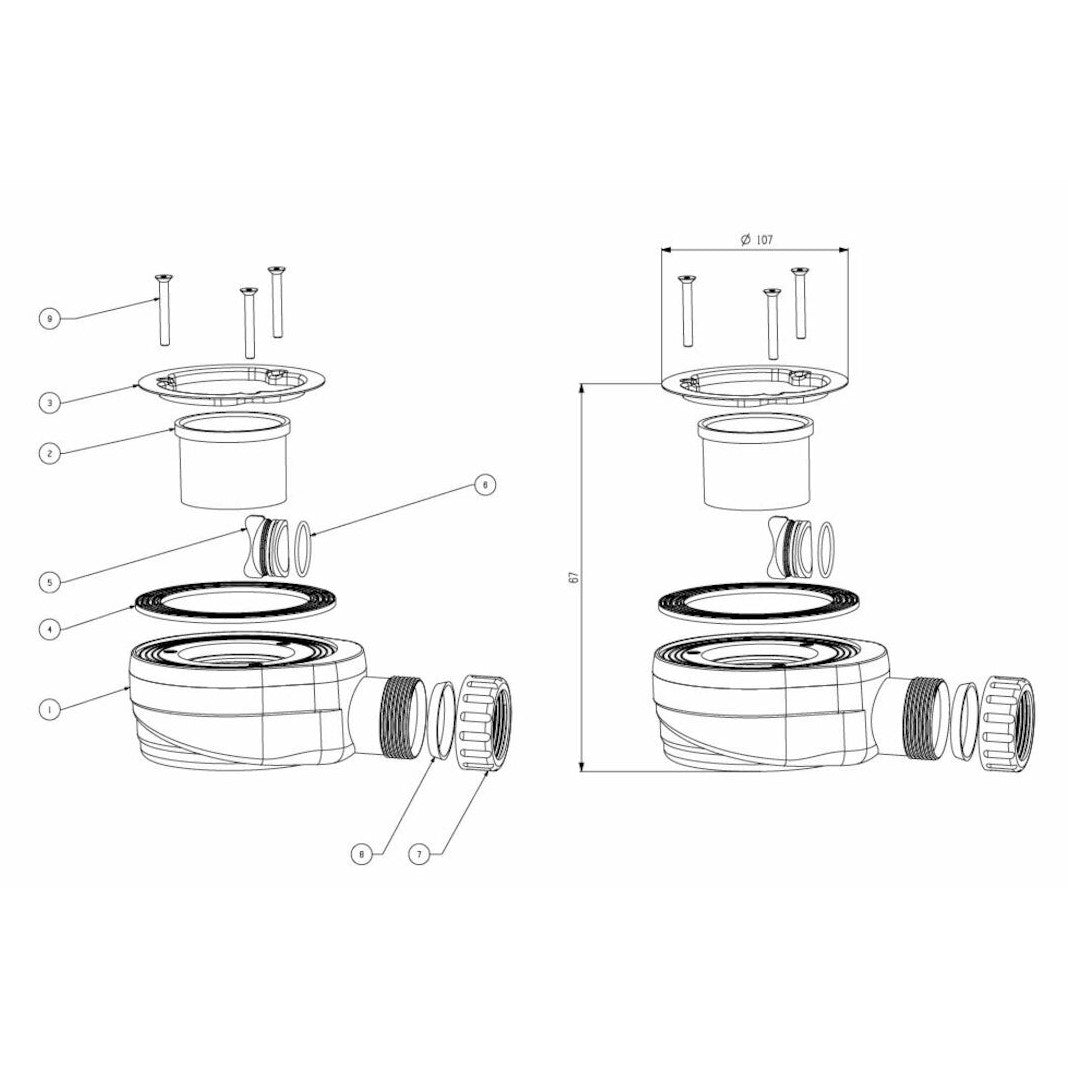 ESLIM90 Multi nizki sifon za tuš kad 90 mm brez pokrova