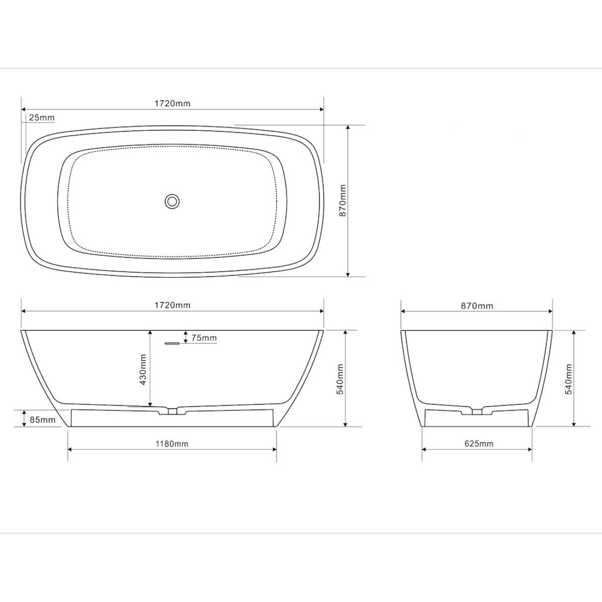 EVE1700 SIKO Evelyn prostostoječa kopalna kad iz litega marmorja