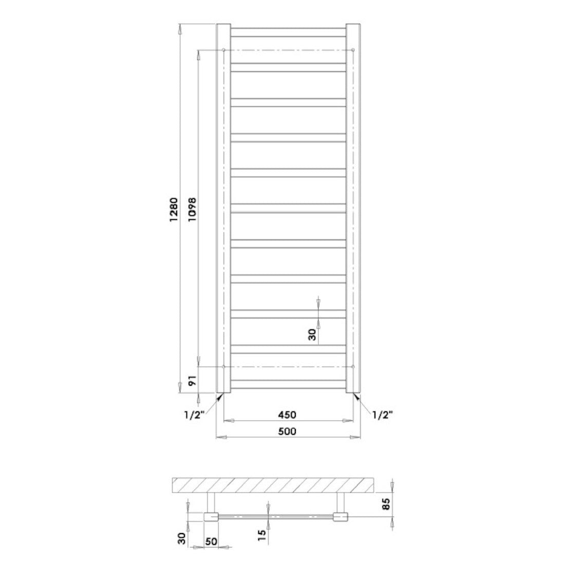 G35001280BL P.M.H. Galeon 128 cm x 50 cm črni kopalniški radiator univerzalni