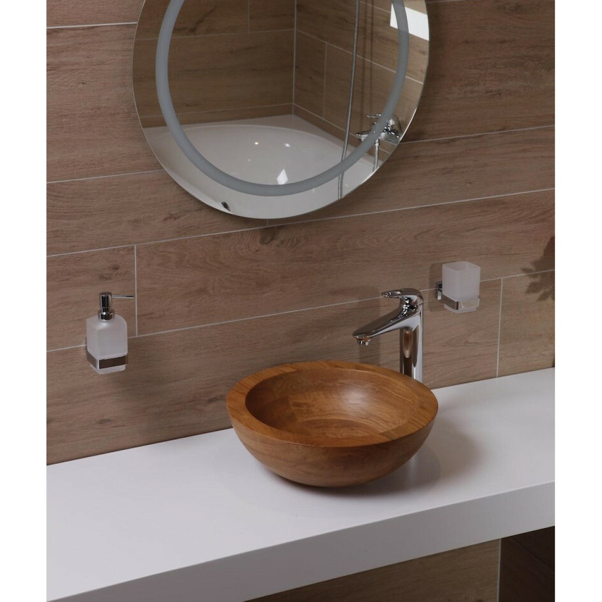 GA702 Triomini 43 x 43 cm okrogli leseni nadpultni umivalnik z mat zaključkom