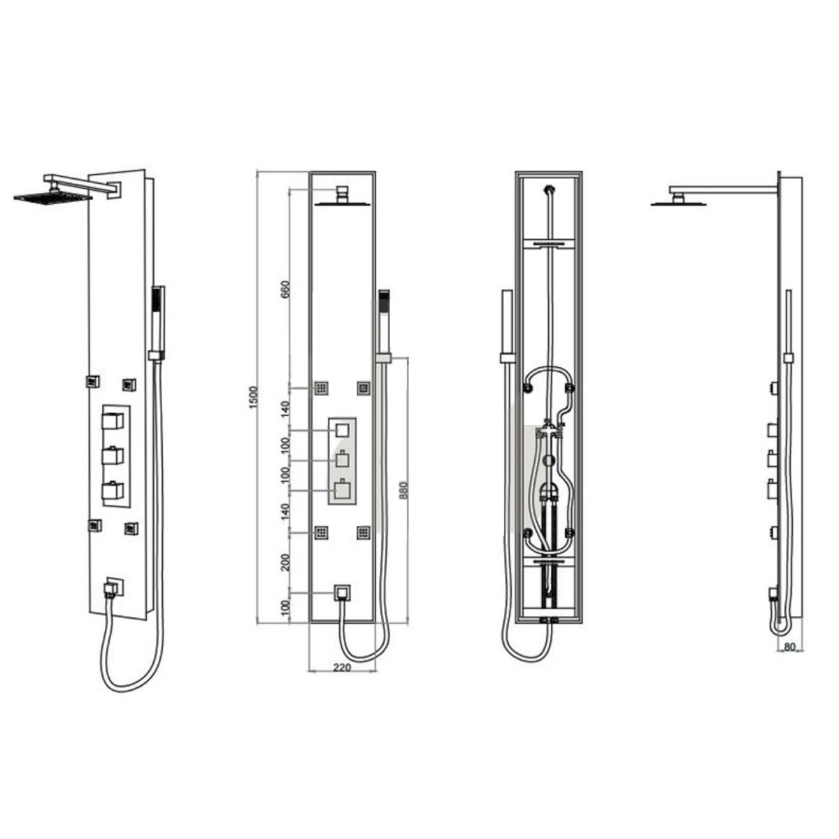 GLASHOWER Anima Glass masažni termostatski tuš panel