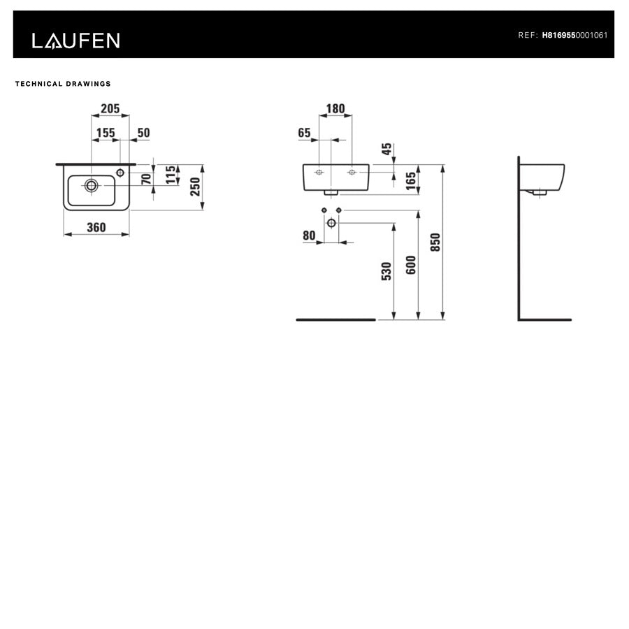 H8169550001061 Laufen Pro 36 x 25 cm desna izvedba keramični umivalnik z odprtino za armaturo