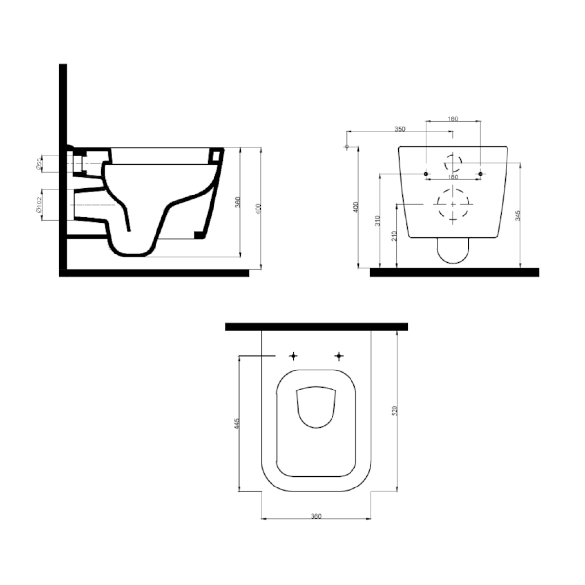 HA010 Glacera Havana viseča brezrobna WC školjka kvadratna