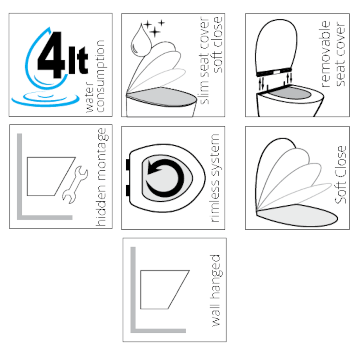 HA010 Glacera Havana viseča brezrobna WC školjka kvadratna