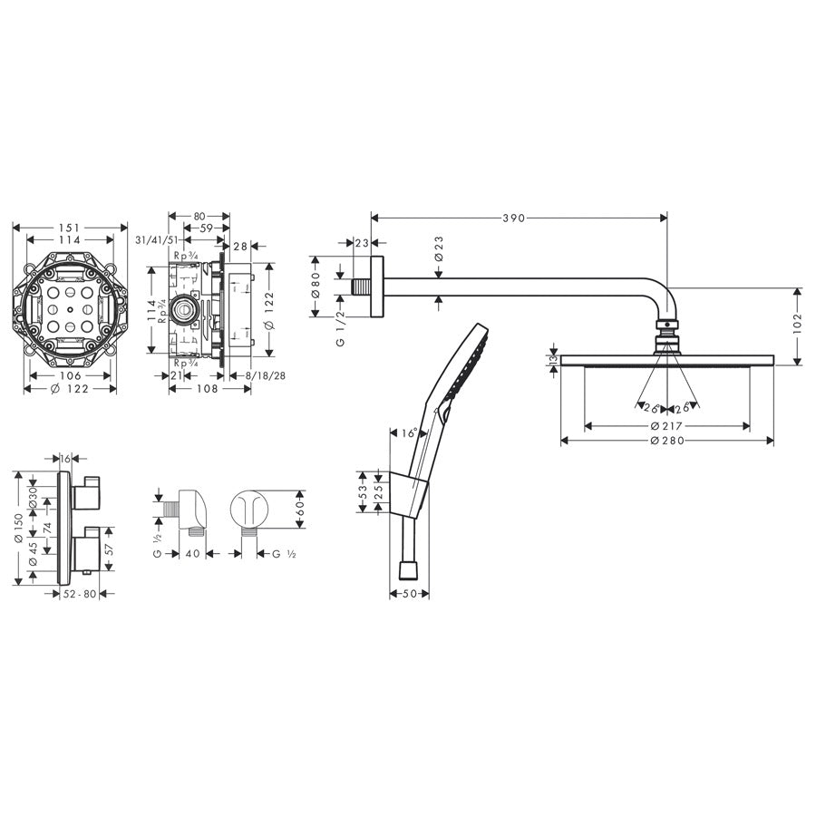 27961670 Hansgrohe Croma termostatski podometni komplet za tuš črni