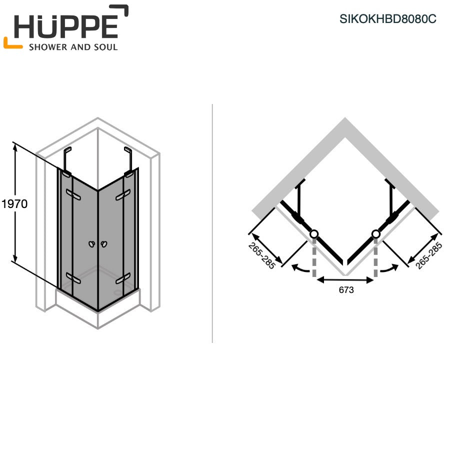 SIKOKHBD8080C Hüppe Strike New 80 x 80 črna kvadratna tuš kabina