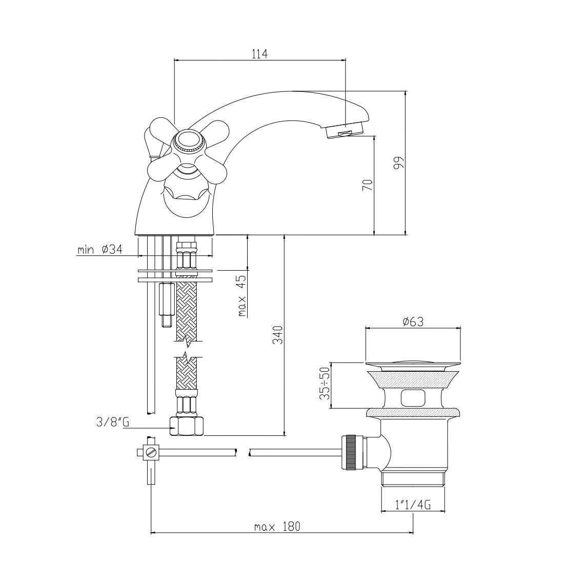 IR075BR Paffoni Ricordi armatura za umivalnik bronasta