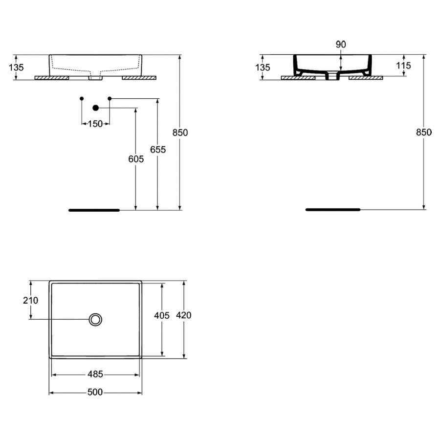 K077601 Ideal Standard Strada 50 x 42 cm pravokotni nadpultni umivalnik