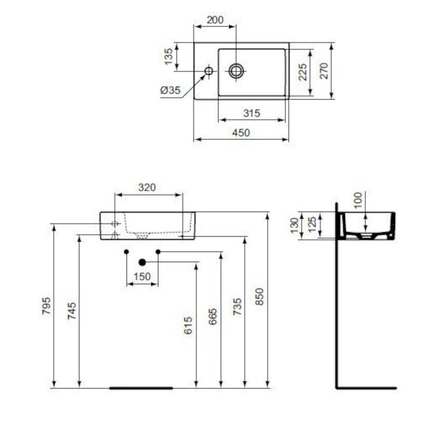 K081701 Ideal Standard Strada 45 x 27 cm leva izvedba keramični umivalnik z odprtino za armaturo