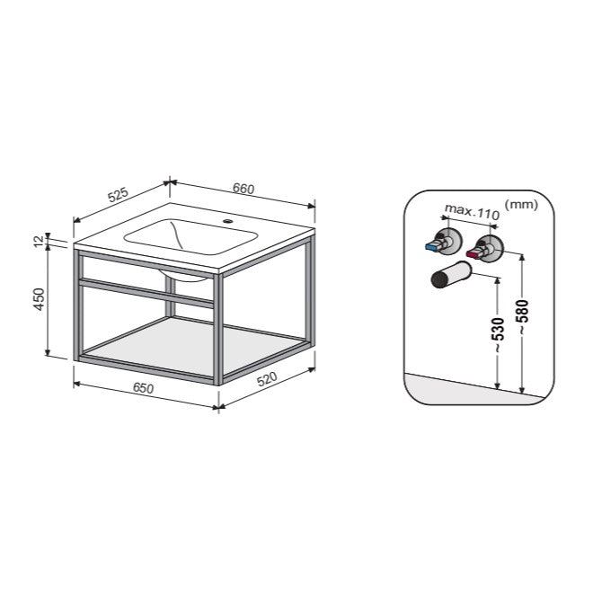 KONZOLEUM65BB Naturel Industrial 66 x 53 cm umivalnik z omarico