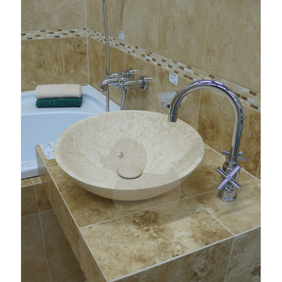 LA4040LB Triomini Lapis 40 x 40 cm okrogli kamniti nadpultni umivalnik