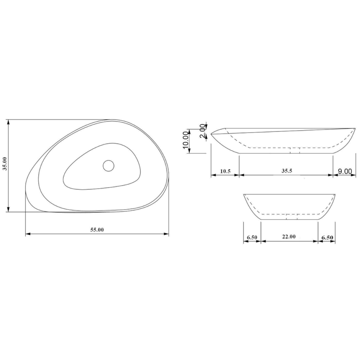 LA5535BS Triomini Lapis 55 x 35 cm ovalni kamniti nadpultni umivalnik