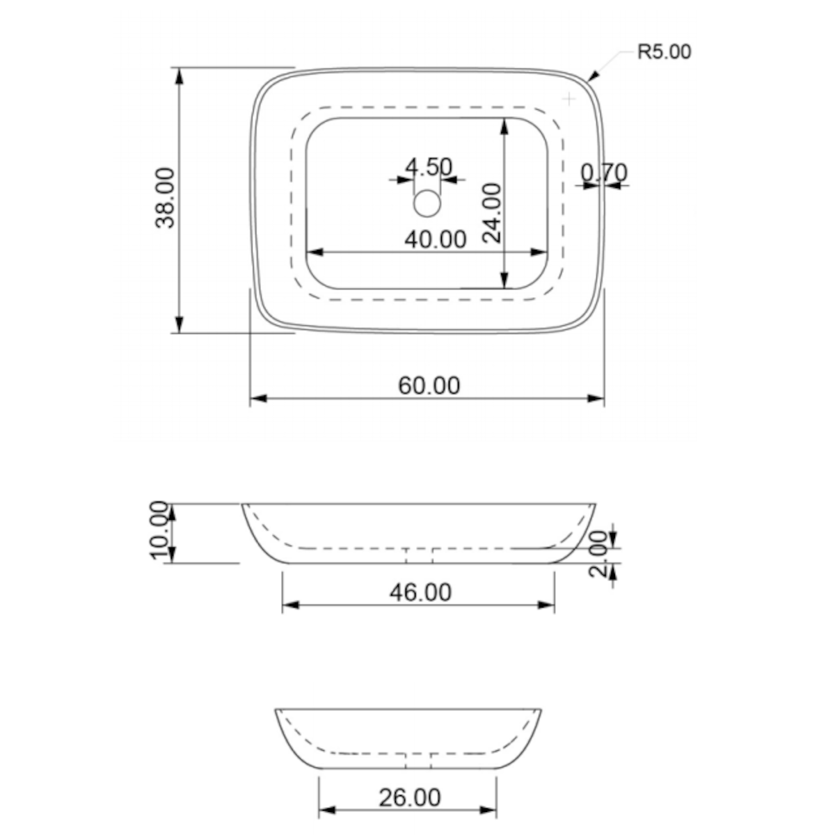 LA6038LB Triomini Lapis 60 x 38 cm pravokotni kamniti nadpultni umivalnik