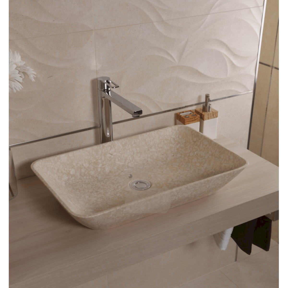 LA6038LB Triomini Lapis 60 x 38 cm pravokotni kamniti nadpultni umivalnik