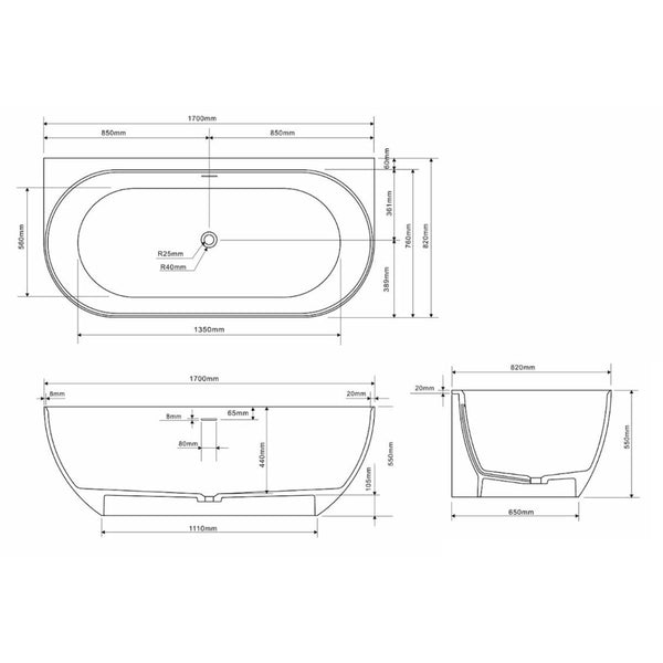 SATLE1700C SAT Lesly črna prostostoječa kopalna kad iz litega marmorja