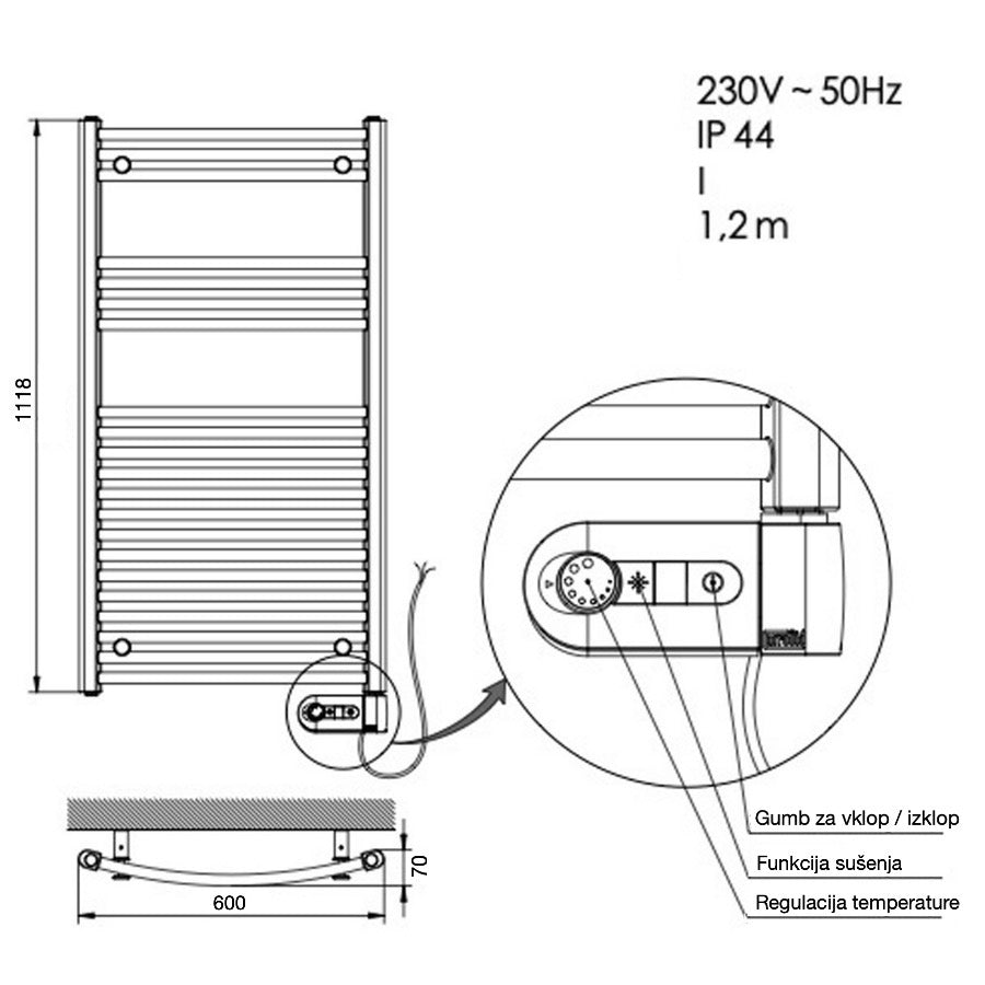 MAE6001118CR / MAER6001118CR Anima Marcus 60 cm x 111.8 cm električni kopalniški radiator