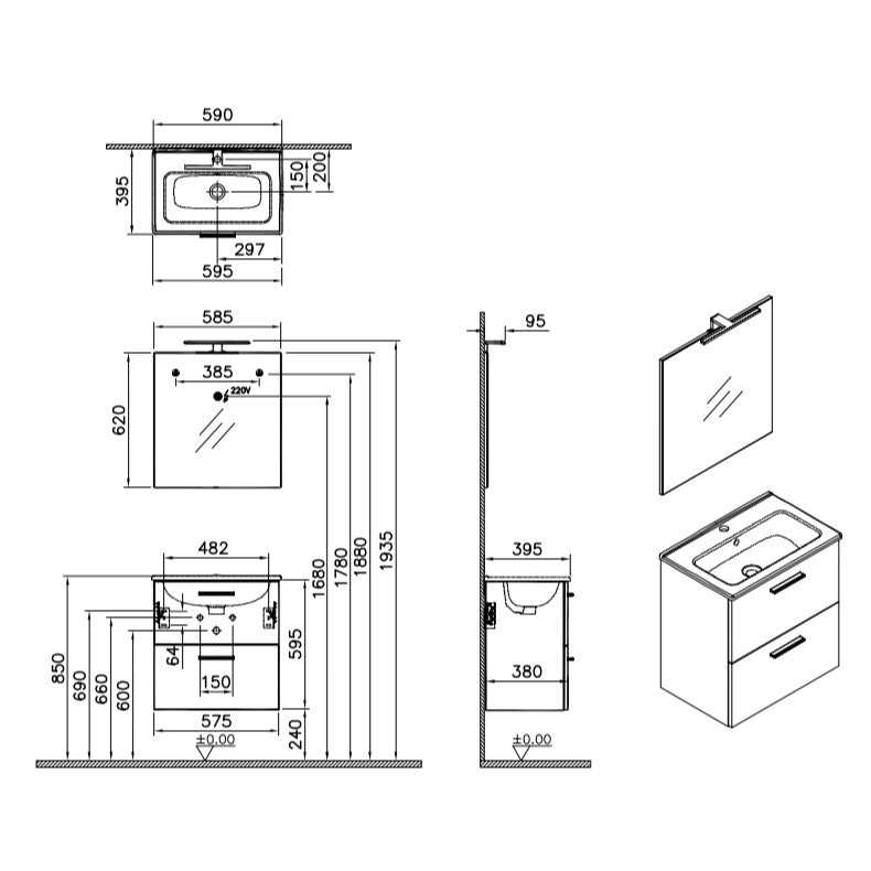 MIASET60C Vitra Mia 59 x 61 x 39,5 cm kopalniški sestav