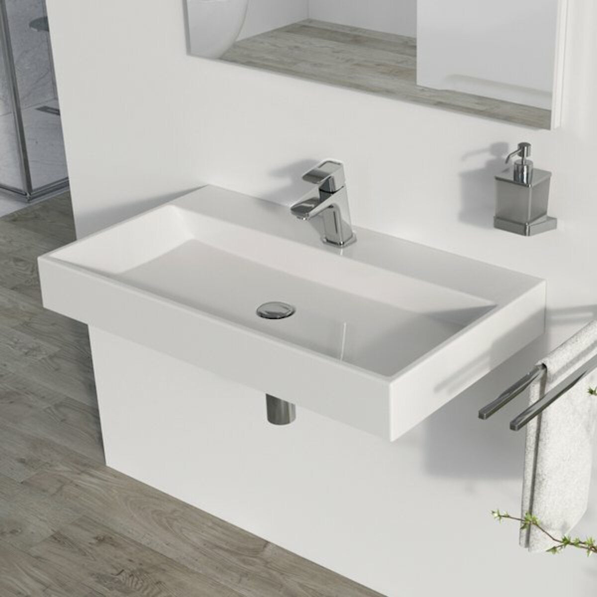 NATURUM0800 Ravak Natural 80 x 45 cm stenski umivalnik iz litega marmorja z odprtino za armaturo