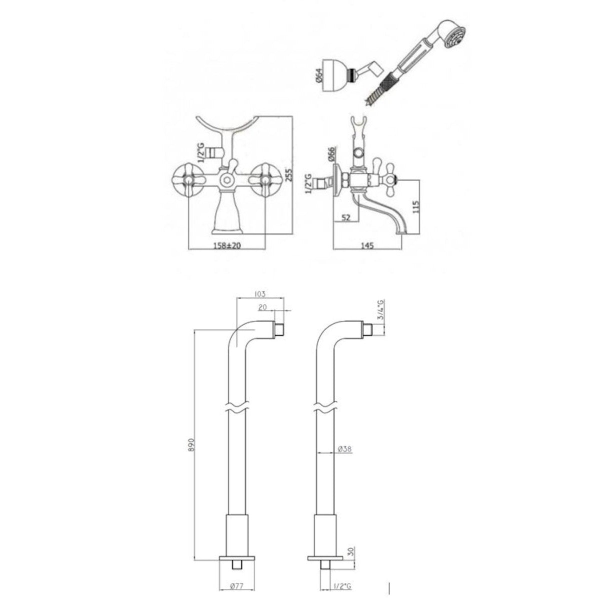 OPBVANBATRIC Optima samostoječa armatura za kad s tuš setom