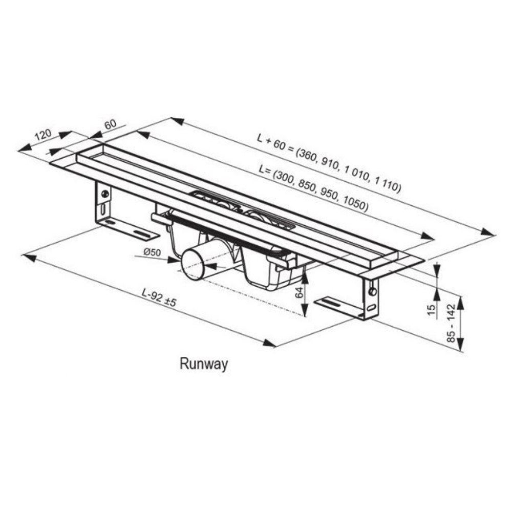 X01390 Ravak Runway 95 cm tuš kanaleta iz nerjavnega jekla