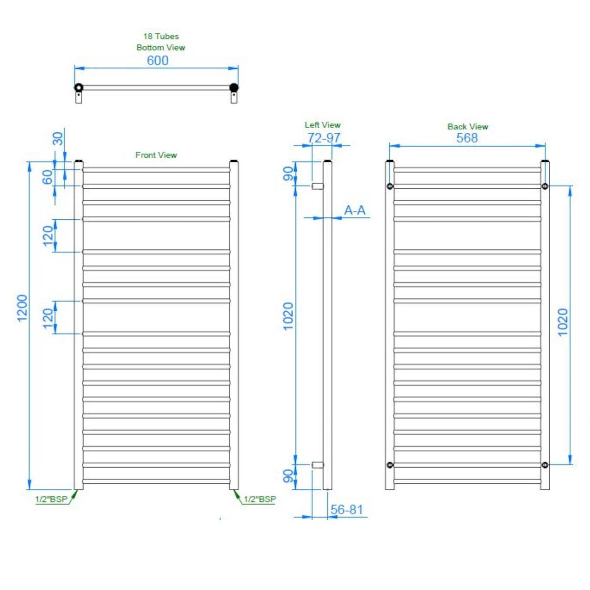 PA1200600G Anima Paul PVD Gold 60 cm x 120 cm kopalniški radiator univerzalni