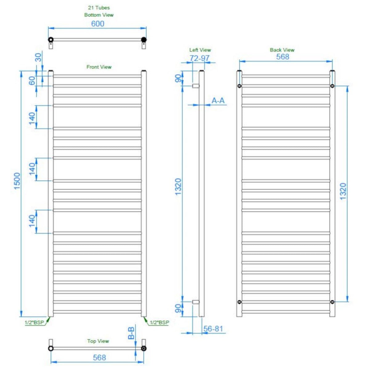 PA1500600NRZ Anima Paul 60 cm x 150 cm kopalniški radiator univerzalni