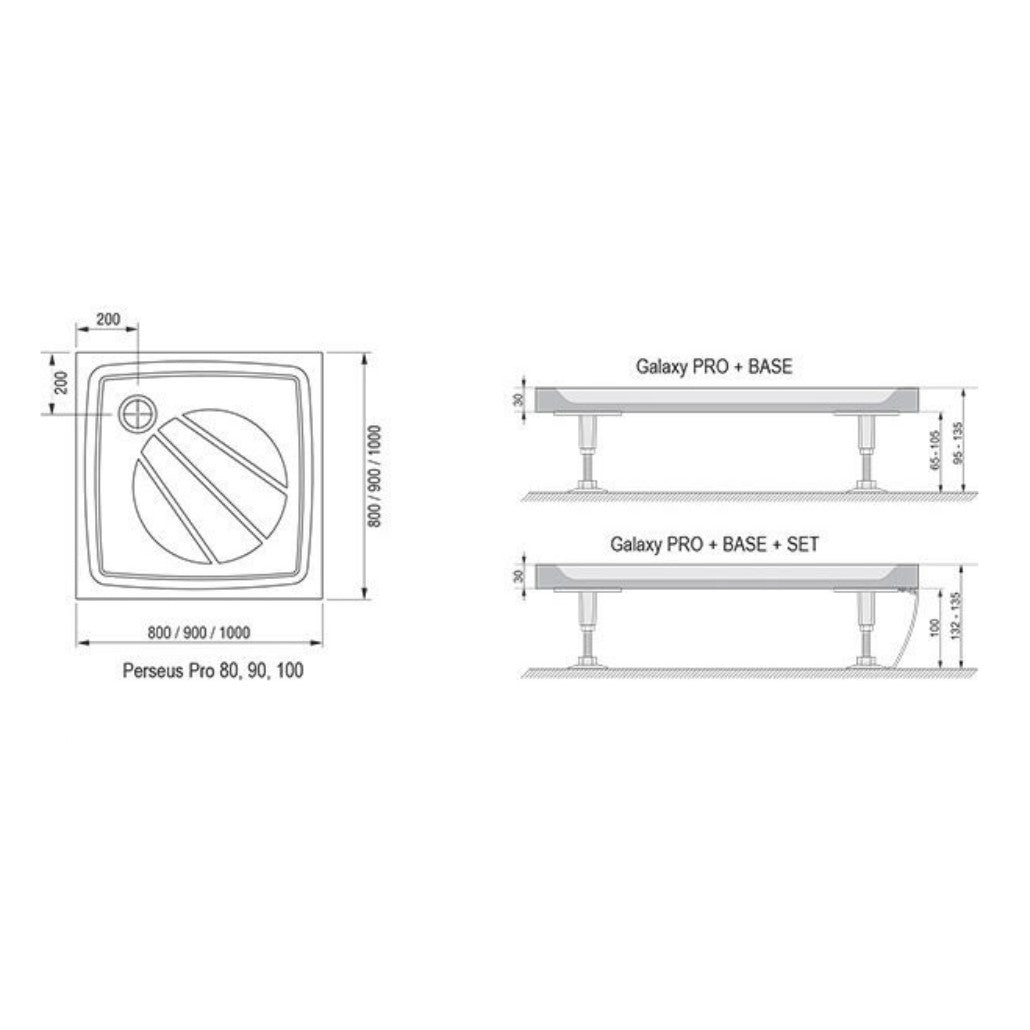 XA034401010 Ravak Perseus 80 x 80 cm kvadratna tuš kad iz litega marmorja