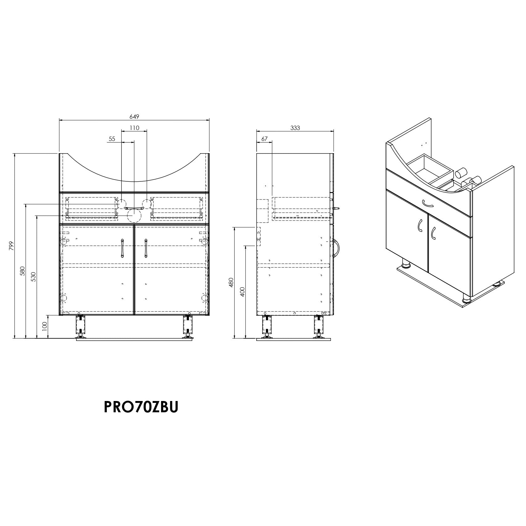 PRO70Z Naturel Keramia Pro 70 x 56 cm umivalnik z omarico