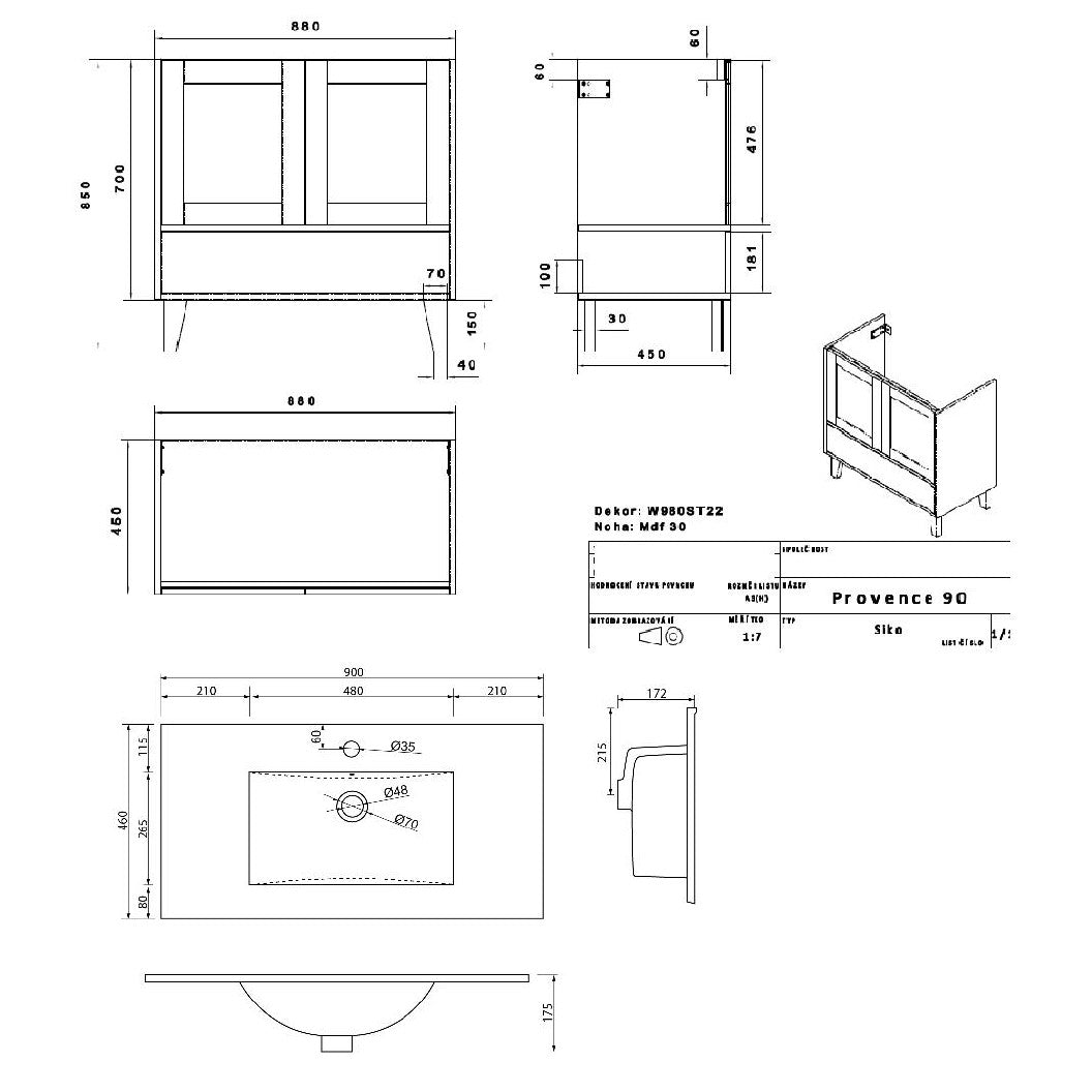 PROVENCE90BT Naturel Provence 90 x 46 cm umivalnik z omarico retro izgleda