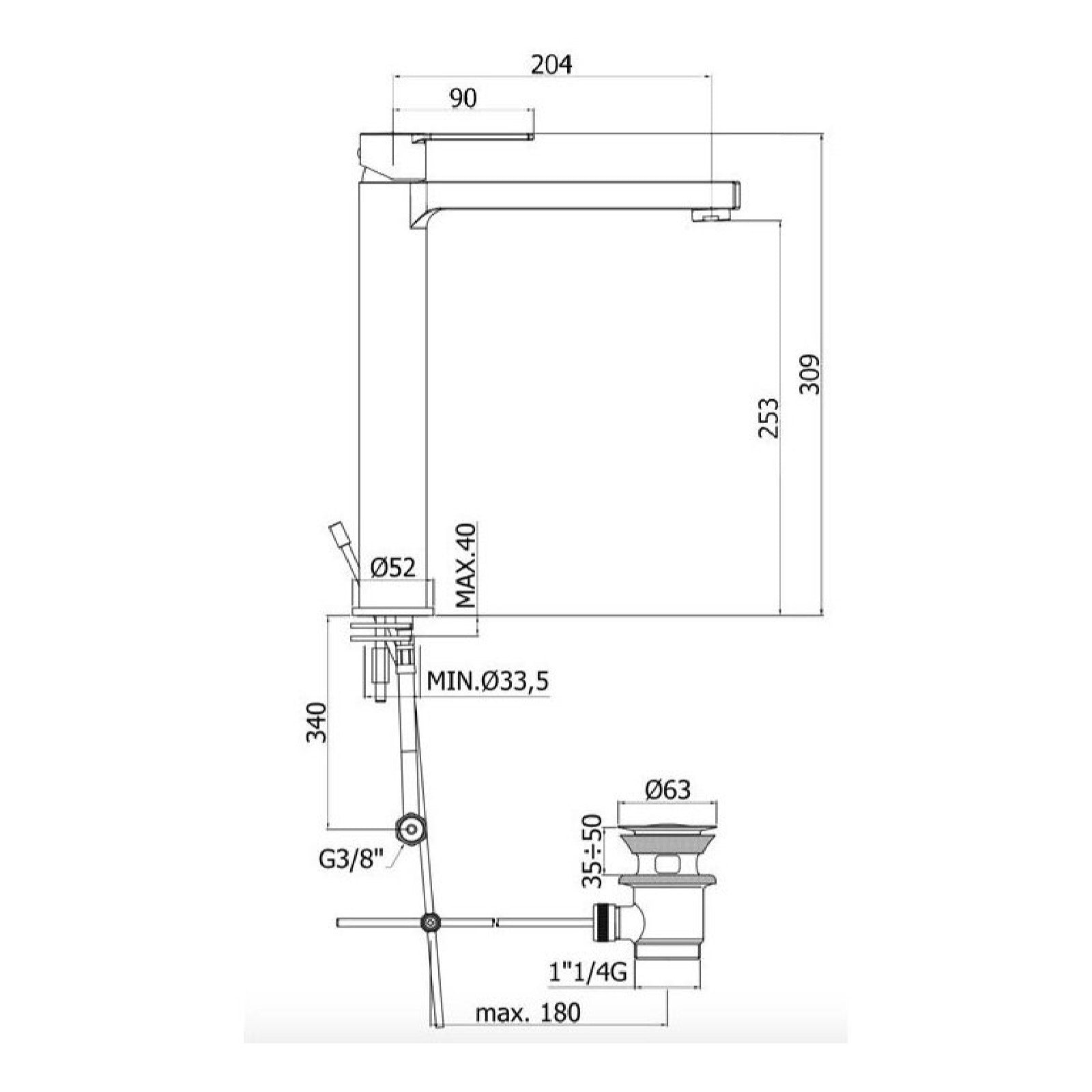 RIN085NO Paffoni Vallone visoka armatura za umivalnik črna