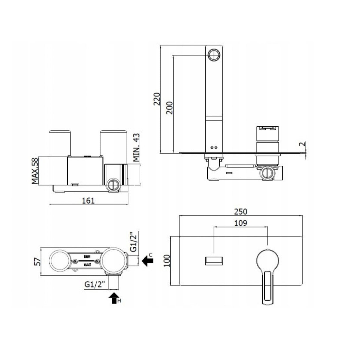 RIN105NO Paffoni Vallone podometna armatura za umivalnik črna