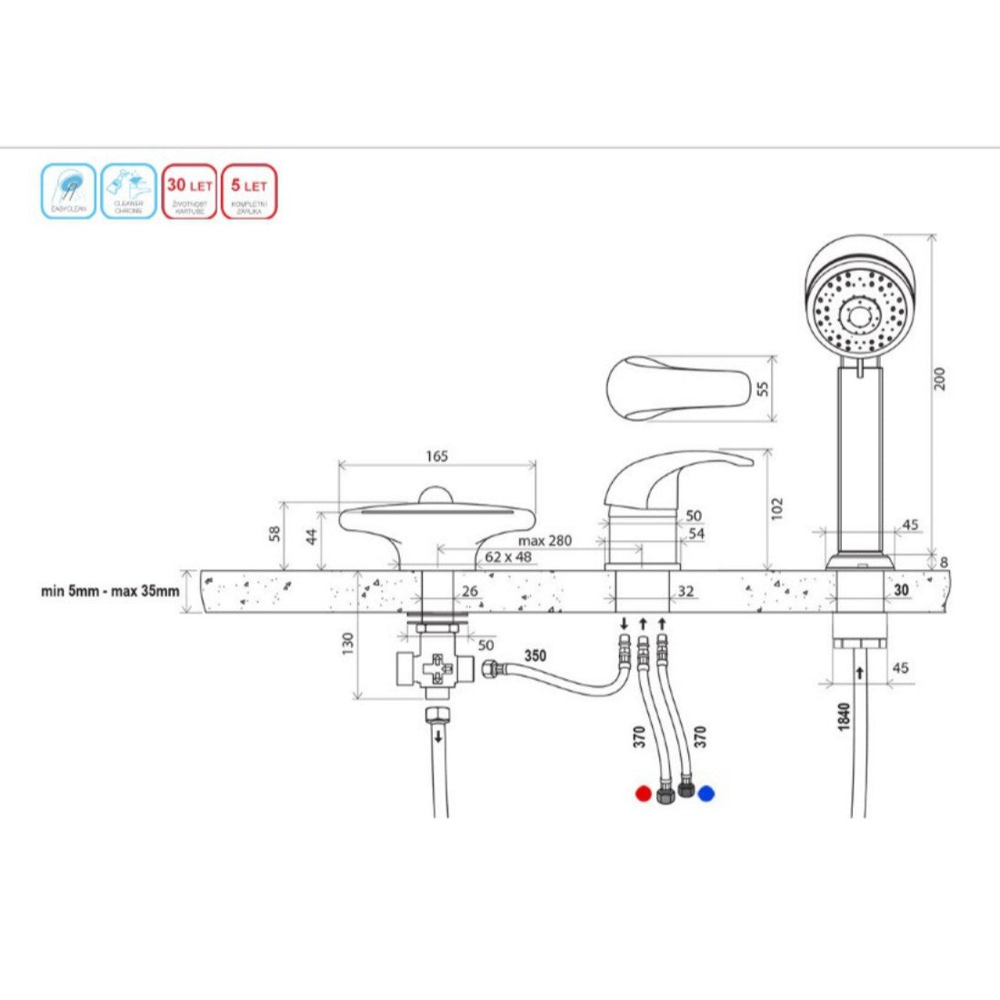 X07P003 Ravak armatura za kad s tuš ročko za namestitev na rob kadi