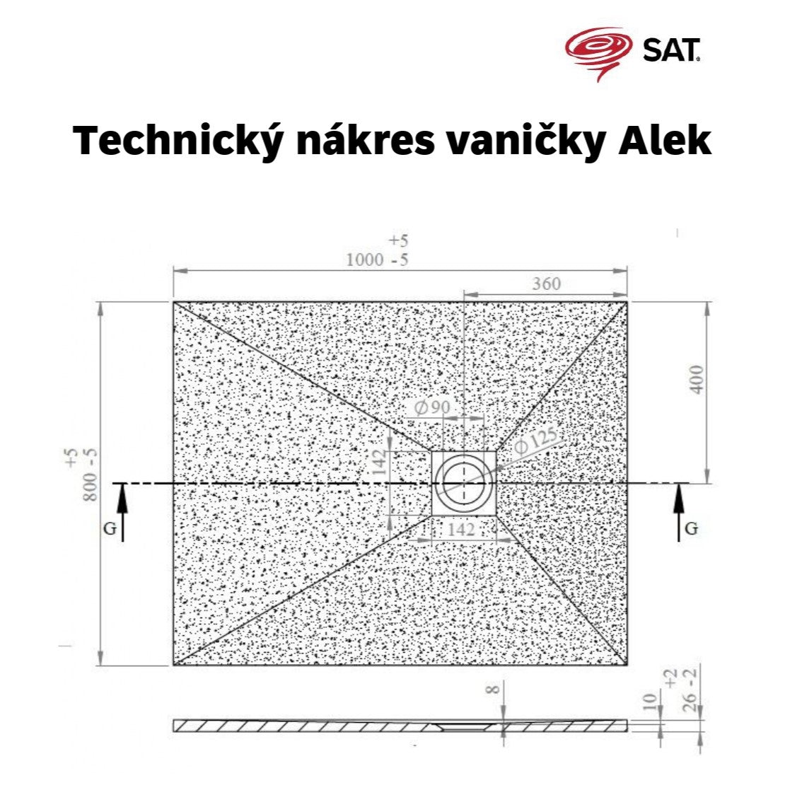 SATALEK10080 SAT B-WAY 100 x 80 cm pravokotna tuš kad iz litega marmorja črna