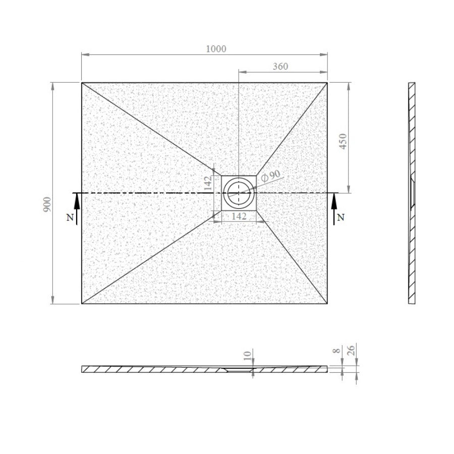 SATALEK10090B SAT Alek 100 x 90 cm pravokotna tuš kad iz litega marmorja