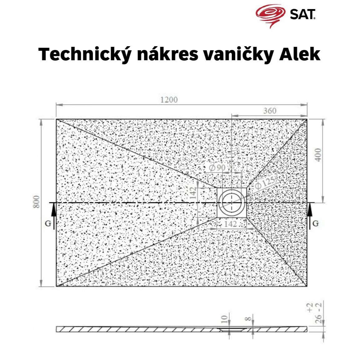 SATALEK12080S SAT Alek 120 x 80 cm pravokotna tuš kad iz litega marmorja