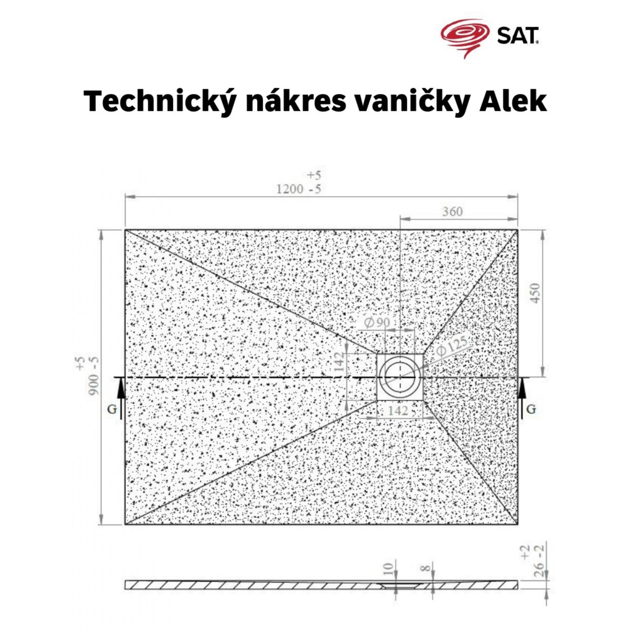 SATALEK12090 SAT B-WAY 120 x 90 cm pravokotna tuš kad iz litega marmorja črna