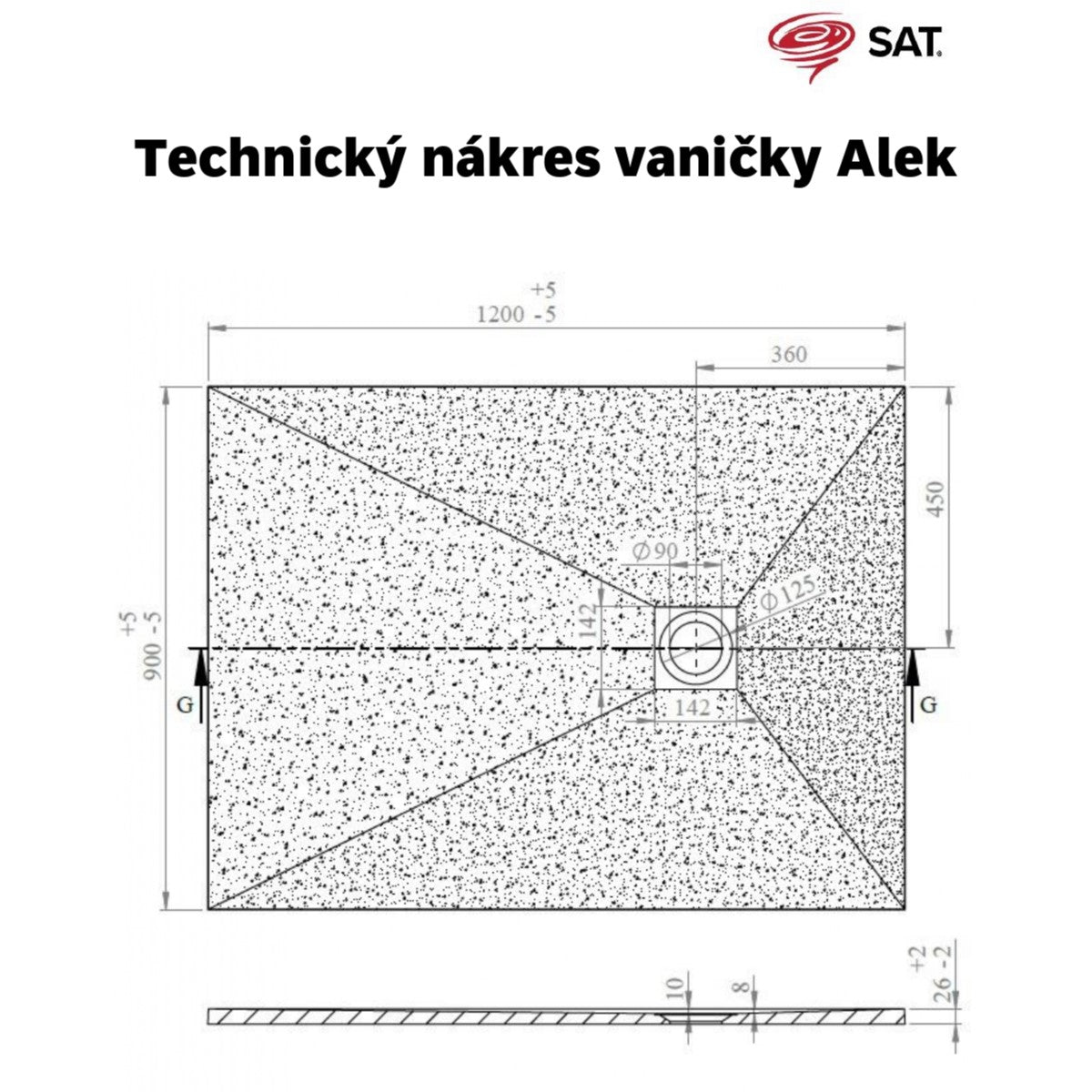 SATALEK12090B SAT Alek 120 x 90 cm pravokotna tuš kad iz litega marmorja