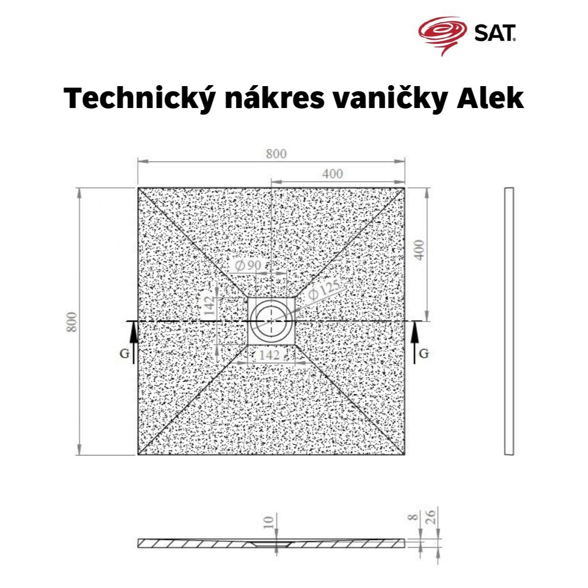 SATALEK80Q SAT B-WAY 80 x 80 cm kvadratna tuš kad iz litega marmorja črna
