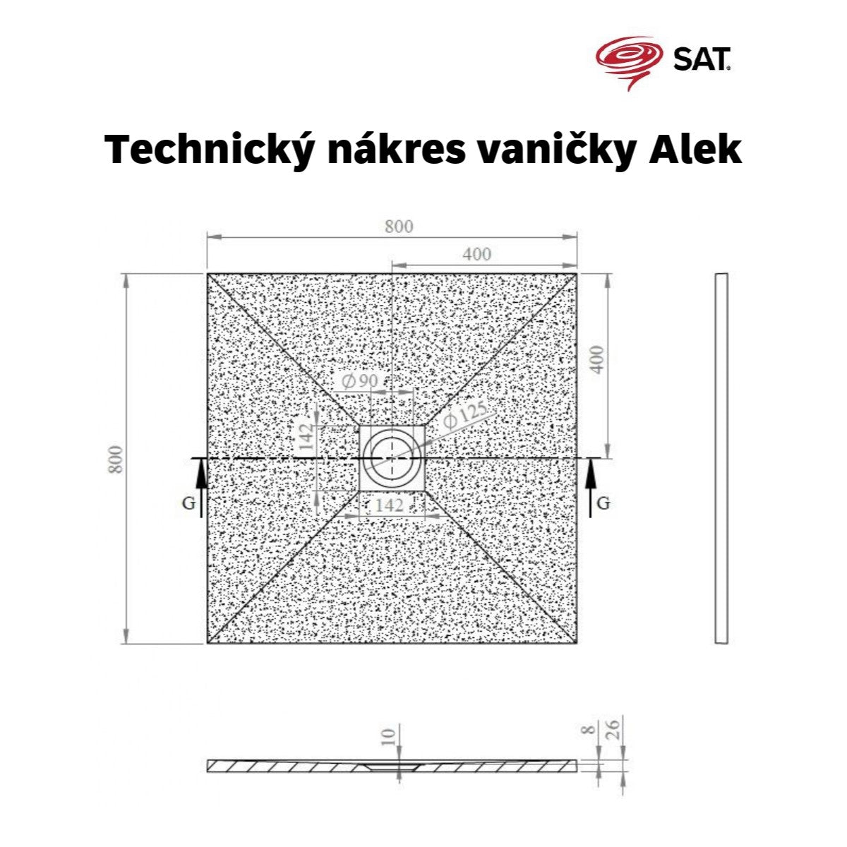 SATALEK80QB SAT Alek 80 x 80 cm kvadratna tuš kad iz litega marmorja
