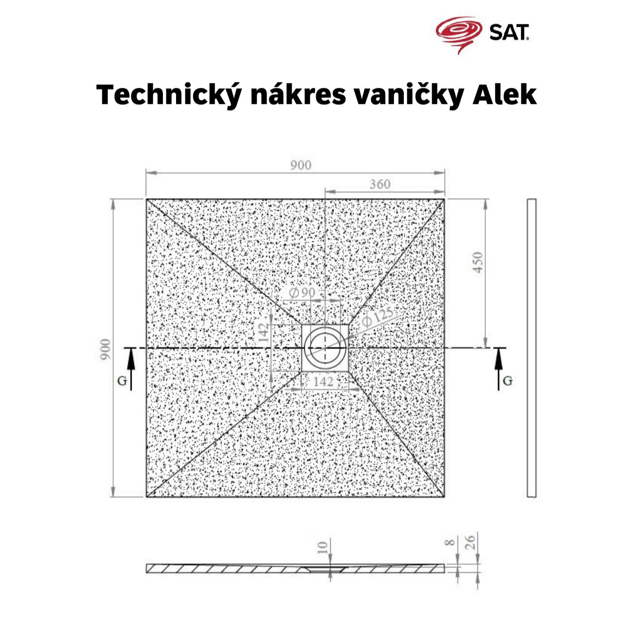 SATALEK90QS SAT Alek 90 x 90 cm kvadratna tuš kad iz litega marmorja