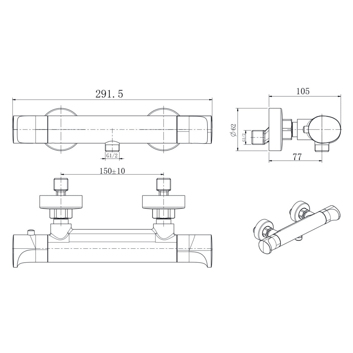SATBSDA268 SAT DARK PVD Gun Metal stenska termostatska armatura za tuš