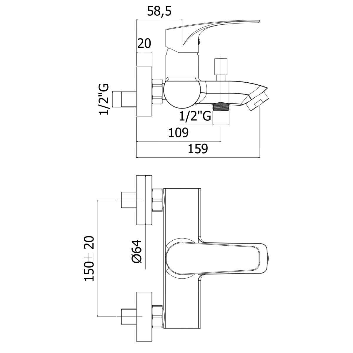 SATBSPRO222 SAT Project stenska armatura za kad