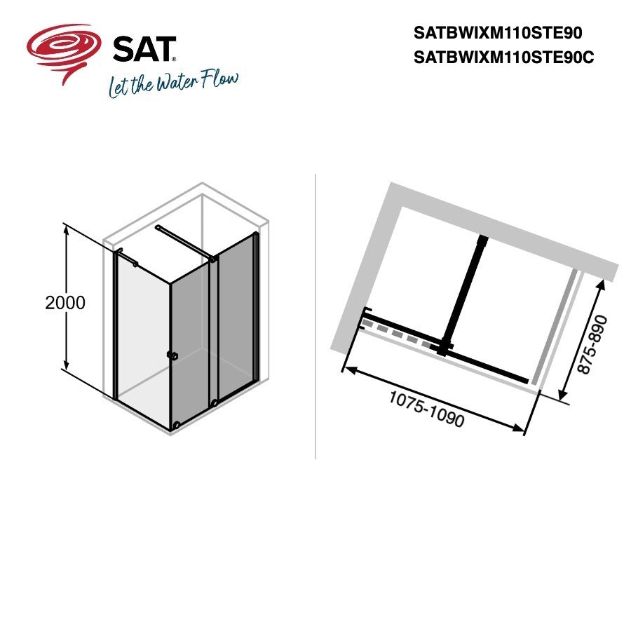 SATBWIXM110STE90C SAT Walk-In Xmotion 110 x 90 pravokotna tuš kabina črna